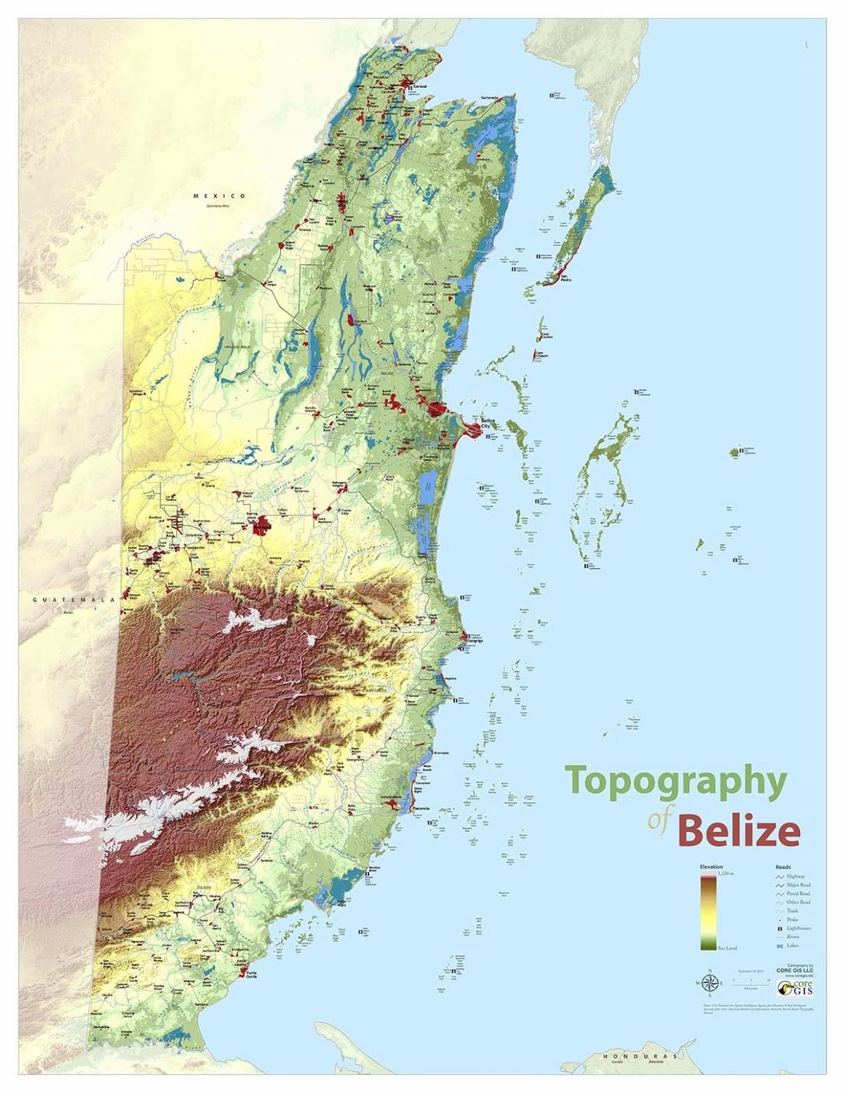 Kartta topografinen Belize
